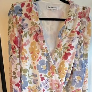 En Saison Floral Midi Dress in Cream, Pink, Blue, Yellow, Green